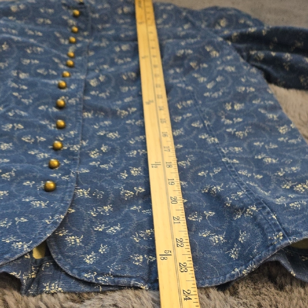 Lauren Ralph Lauren Blue Floral Jean Jacket Vintage Gold Tone Button XL - Picture 9 of 14